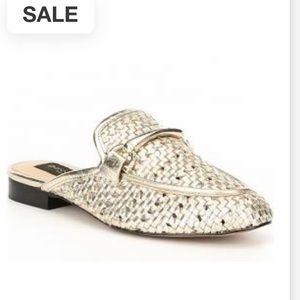 Donna Karan 8.5 women’s mules (woven gold)